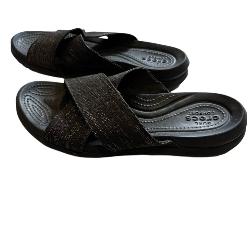 Crocs Women’s Black Capri Shimmer Xband Sandals Size 8 - Picture 4 of 7
